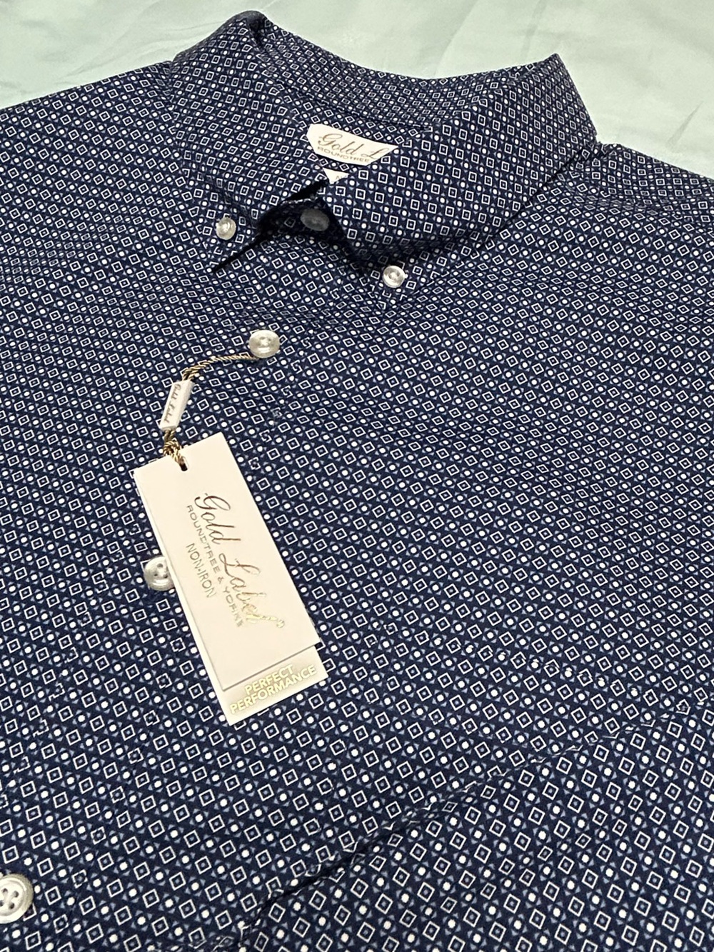 Roundtree & Yorke Navy Geometric Button-Down Shirt